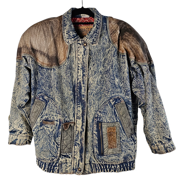 Giacca by J Gallery Jackets & Blazers - Vintage 90s Giacca acid wash blue denim leather women's oversize jacket S